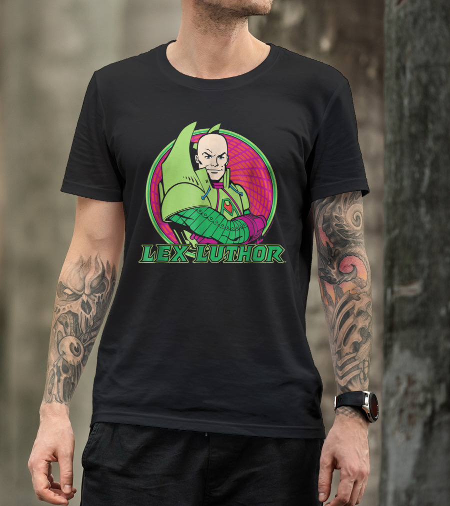 Lex Luthor Iconic Supervillain Style In Bold Green And Pink Armored Suit T-Shirt