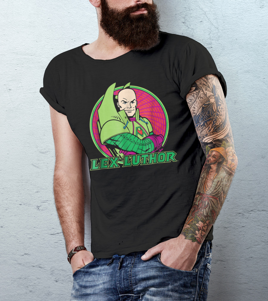 Lex Luthor Iconic Supervillain Style In Bold Green And Pink Armored Suit T-Shirt