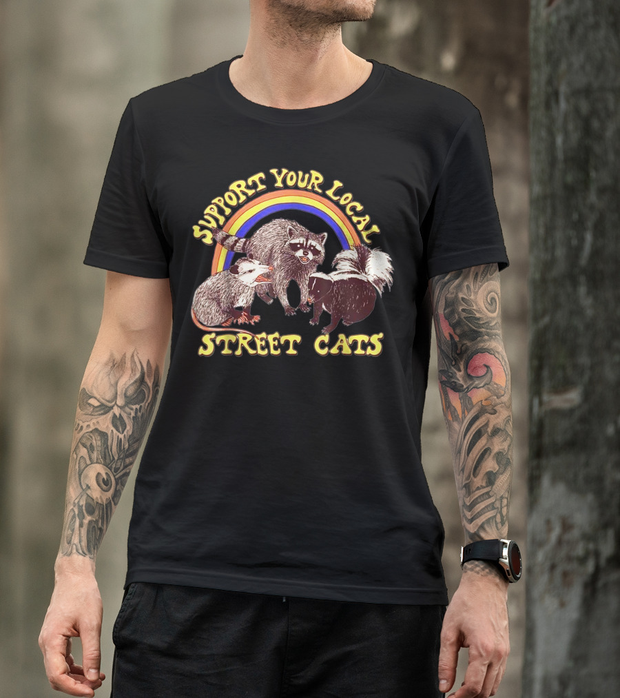 Support Your Local Street Cats Raccoon Skunk Opossum Rainbow T-Shirt
