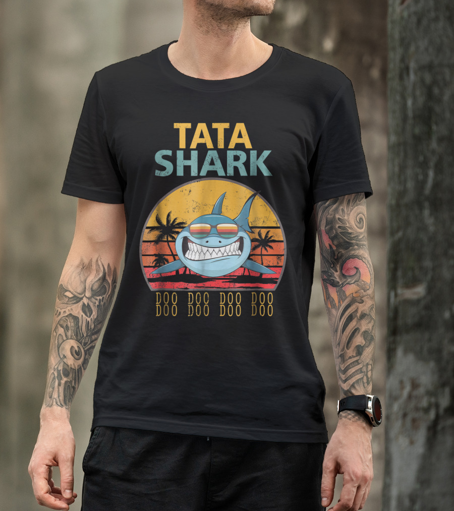 TATA Shark Doo Doo Doo Retro Sunset Palms T-Shirt