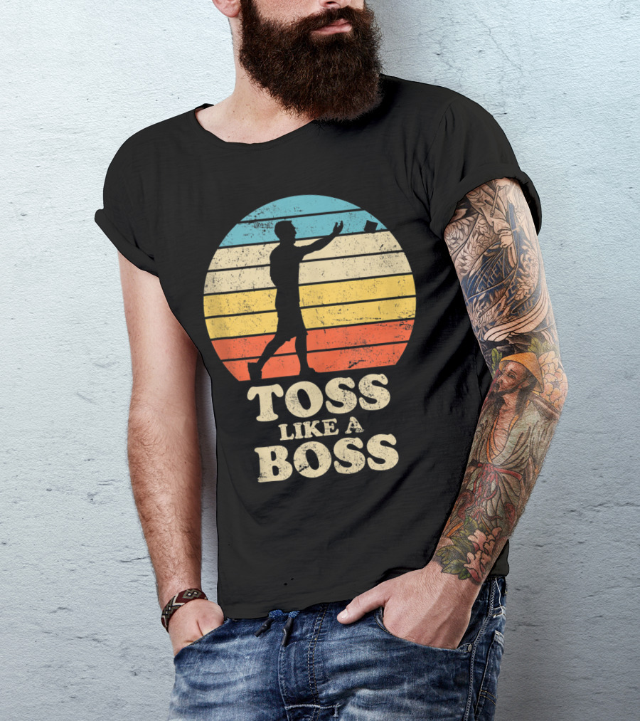 Toss Like A Boss Vintage Sunset Cornhole T-Shirt