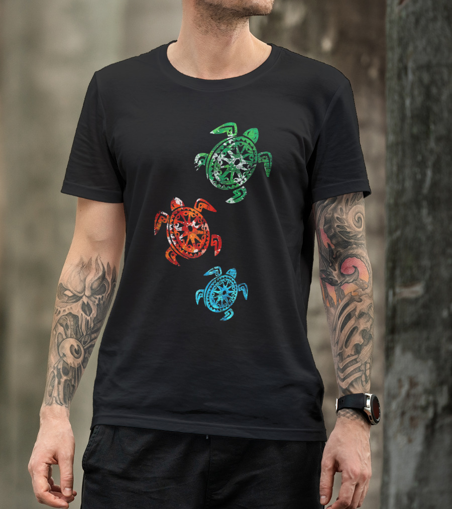 Turtles Save The Turtles Climate Change Green Red Blue T-Shirt