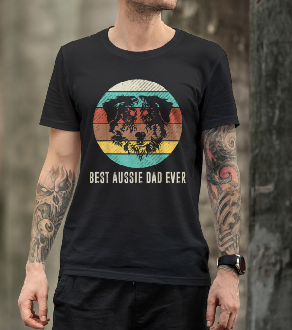 Best Aussie Dad Ever Vintage Retro Dog Stripes Circle T-Shirt