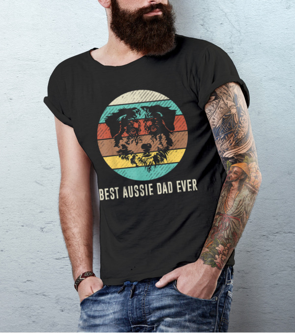 Best Aussie Dad Ever Vintage Retro Dog Stripes Circle T-Shirt