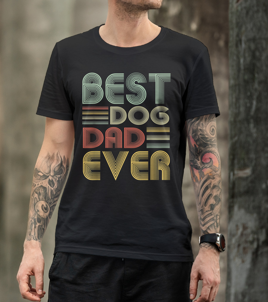 Vintage Best Dog Dad Ever Father's Day Striped Retro T-Shirt