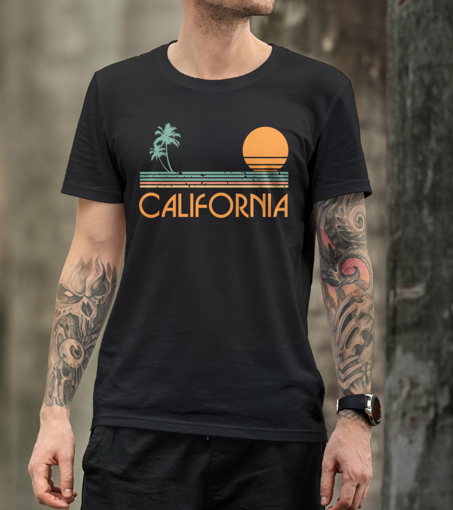 California Retro Sunset Palm Beach Vintage T-Shirt