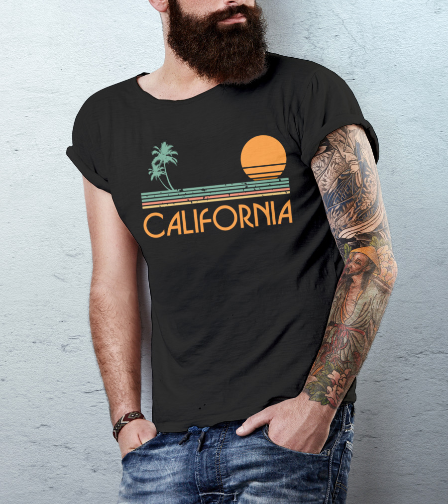 California Retro Sunset Palm Beach Vintage T-Shirt