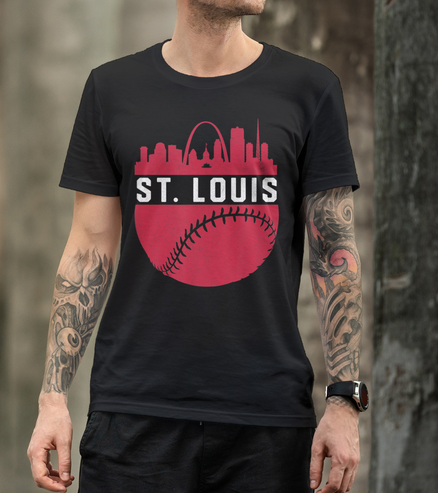 Vintage St Louis Missouri Skyline Baseball Arch T-Shirt