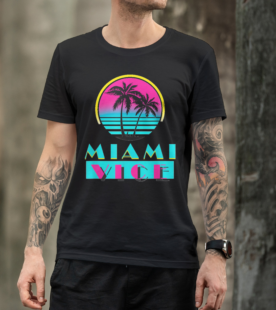 Miami Vice Vintage Florida Cityscape Retro Palm Sunset T-Shirt