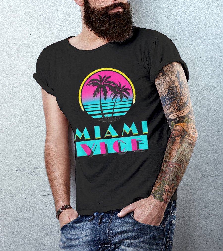 Miami Vice Vintage Florida Cityscape Retro Palm Sunset T-Shirt