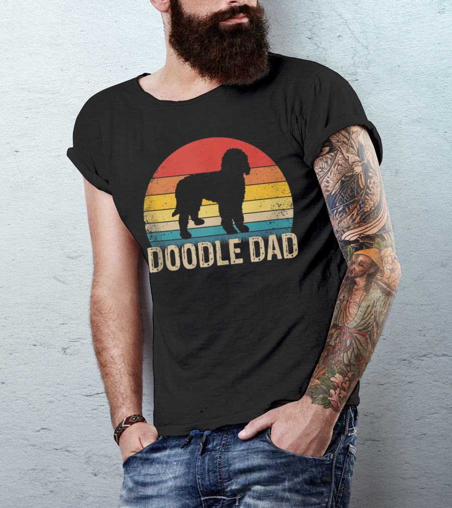 Vintage Goldendoodle Silhouette Doodle Dad Retro Sunset T-Shirt
