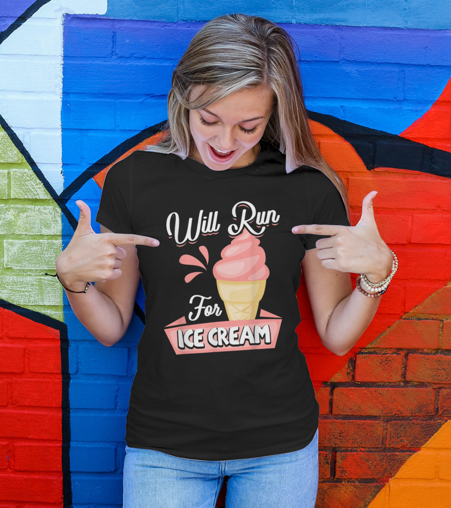 Will Run For Ice Cream Cone Motivational Running T-Shirt