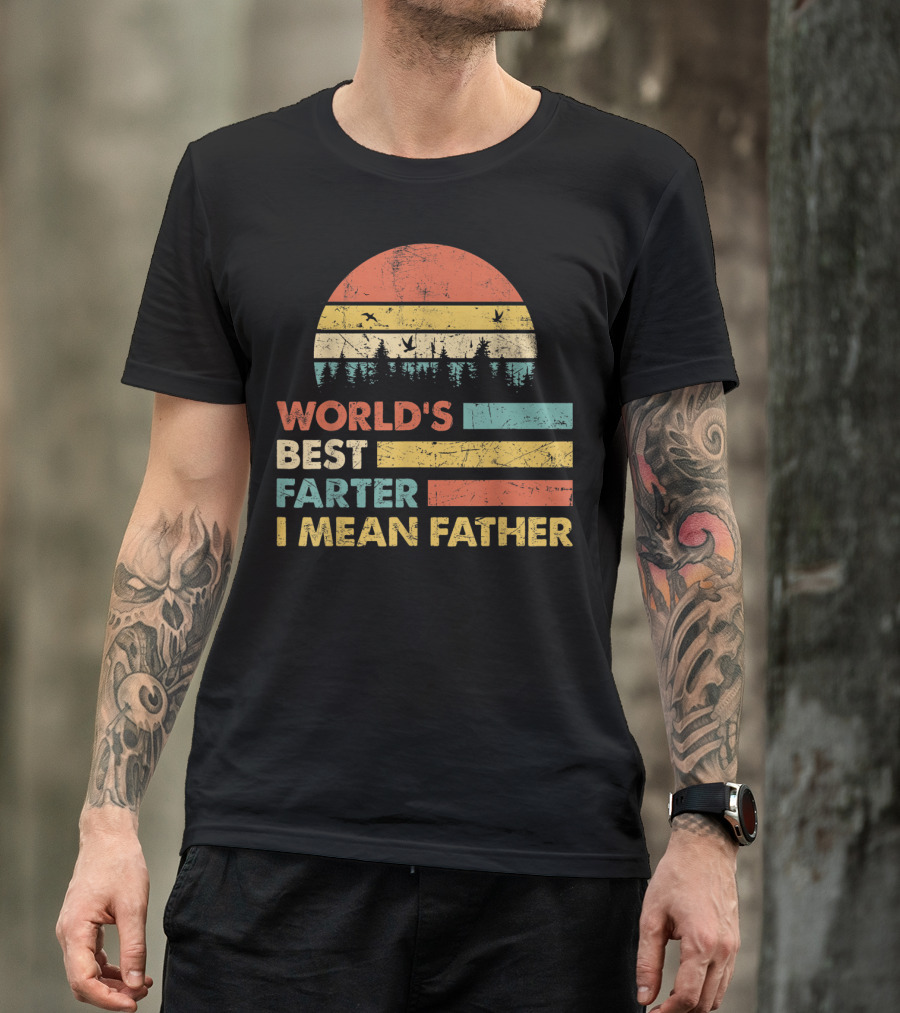 World's Best Farter I Mean Father Sunset Forest Distressed Retro Vintage T-Shirt