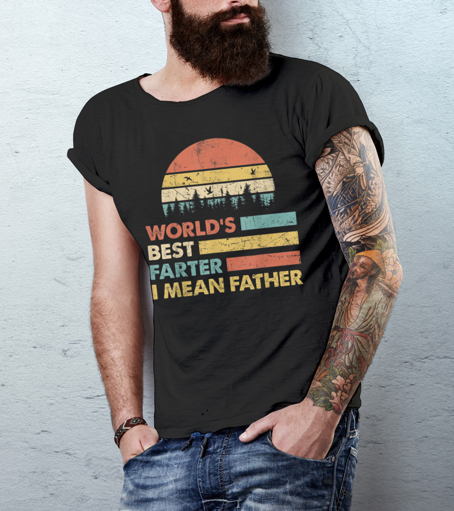 World's Best Farter I Mean Father Sunset Forest Distressed Retro Vintage T-Shirt