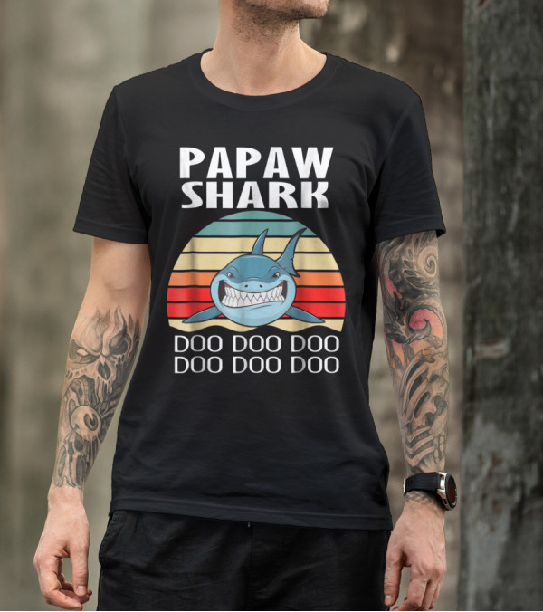 Papaw Shark Doo Doo Doo Vintage Rainbow T-Shirt