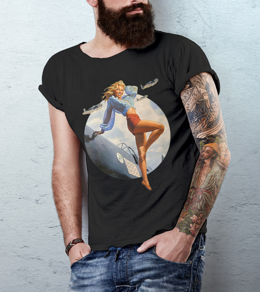 Pin Up Blonde With WWII 40s Air Force Plane And Iconic T-Shirt