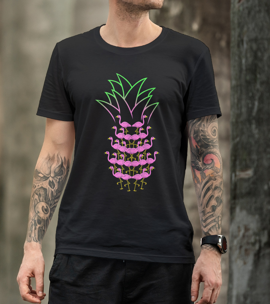 Pineapple Flamingo Neon Stack Formation T-Shirt