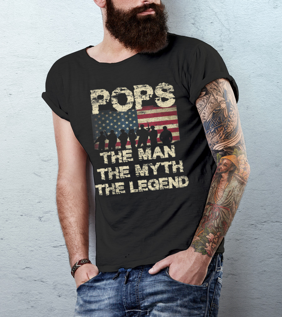 Pops The Man The Myth The Legend Dad American Flag T-Shirt