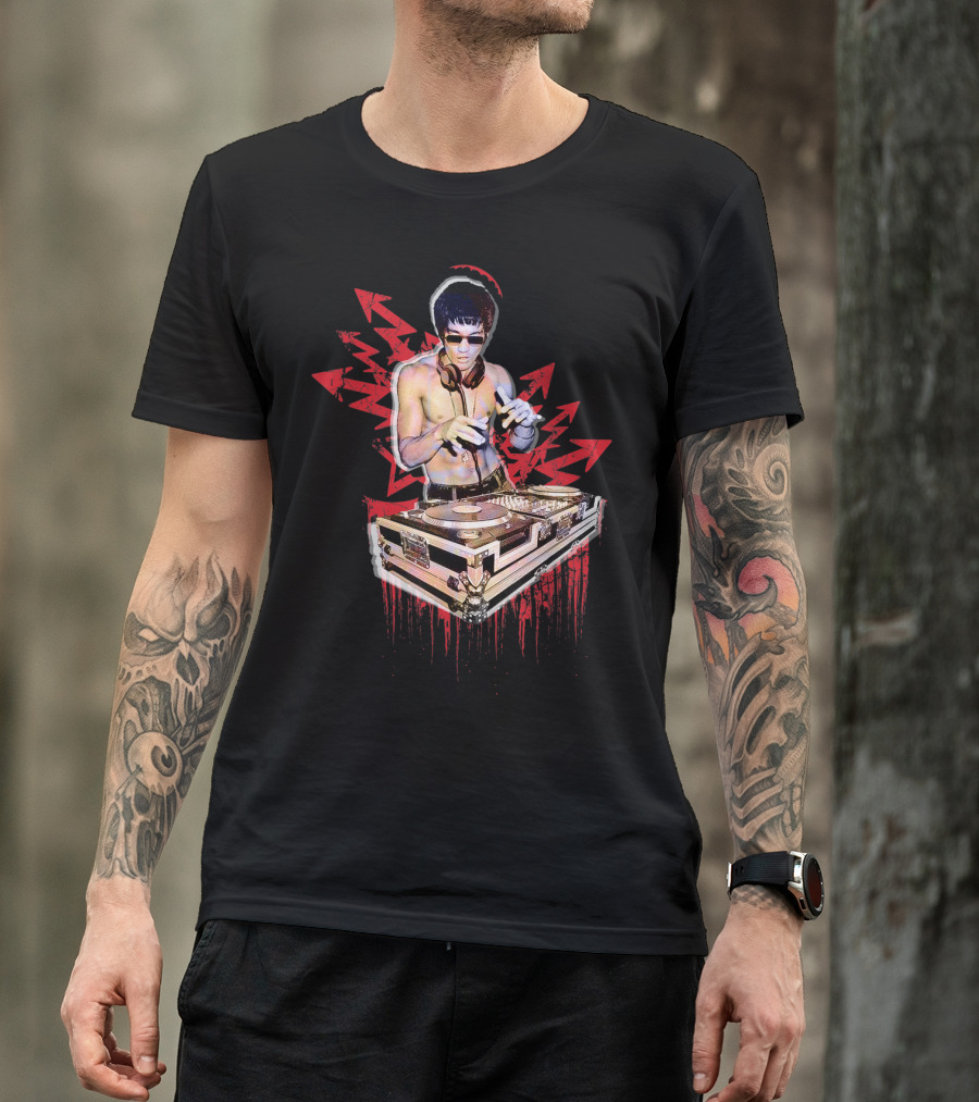 Psycho Bruce Dj Mixing Beats With Red Arrow Background T-Shirt