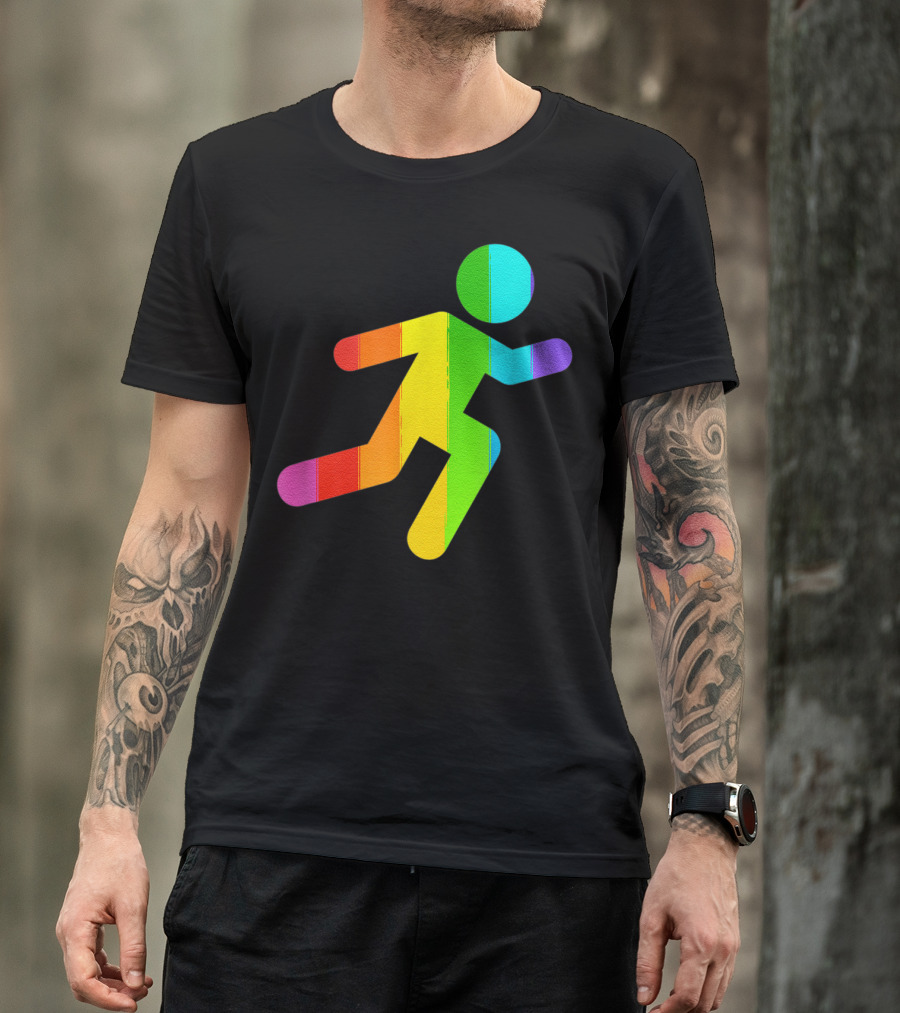 Rainbow Stick Figure Running T-Shirt