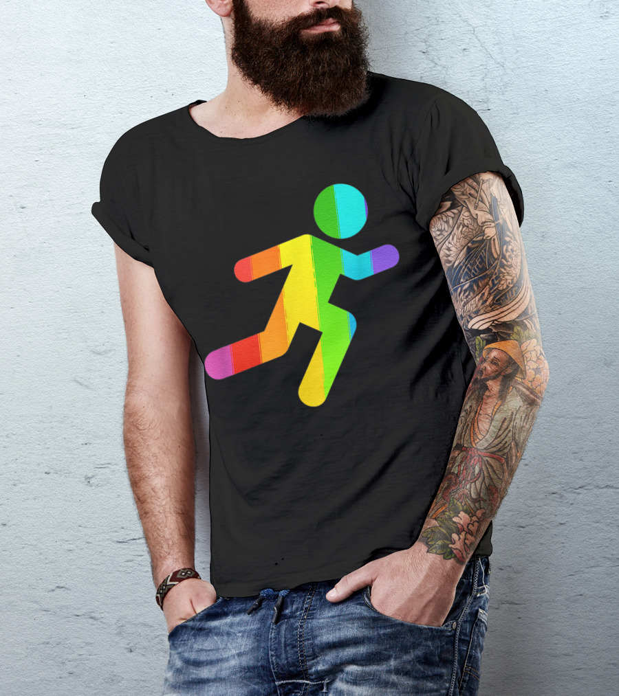 Rainbow Stick Figure Running T-Shirt