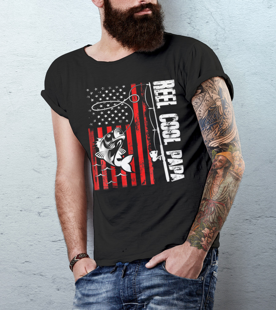REEL COOL PAPA FISHING LOVER AMERICAN FLAG T-Shirt