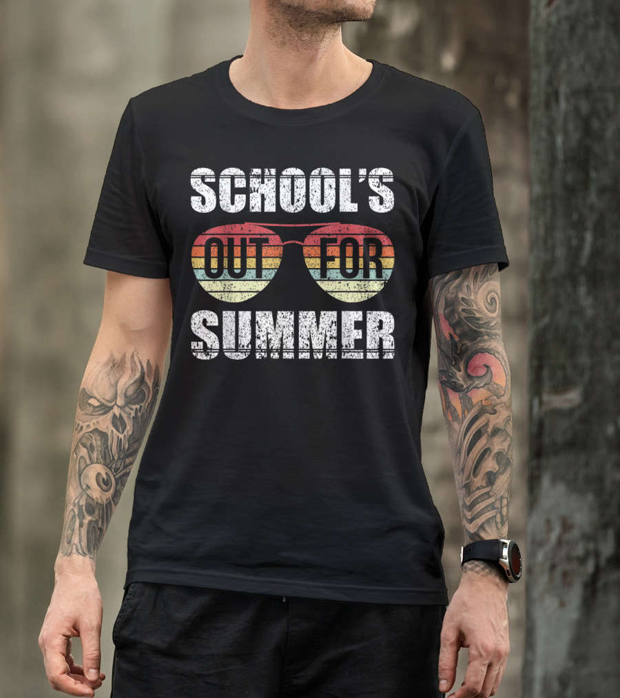 Retro Aviator Sunglasses School's Out For Summer Last Day Of School T-Shirt