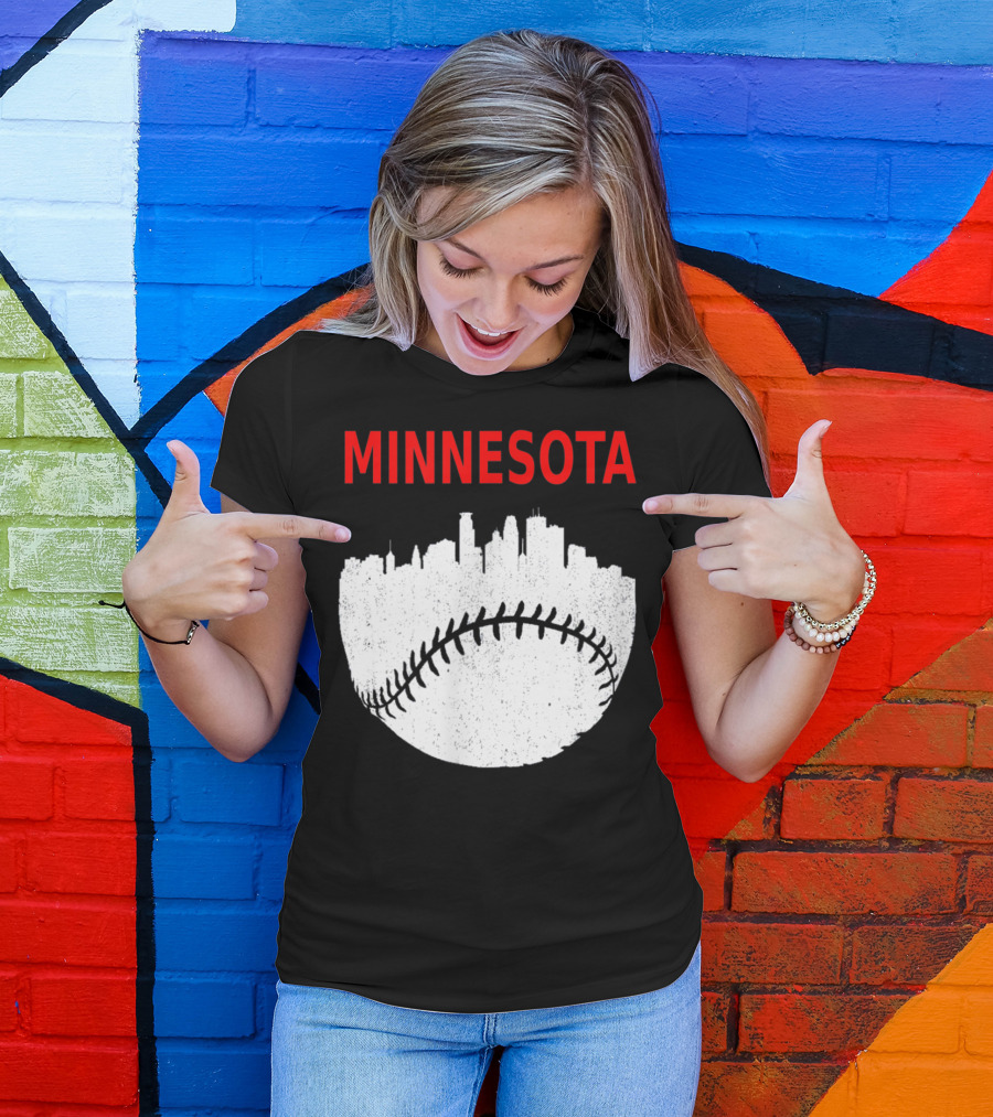 Minnesota Baseball Minneapolis Cityscape Retro Vin T-Shirt