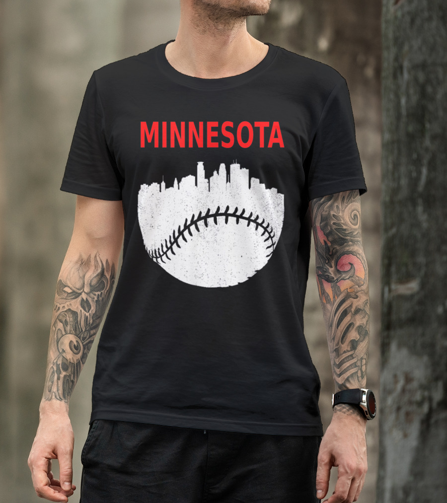 Minnesota Baseball Minneapolis Cityscape Retro Vin T-Shirt