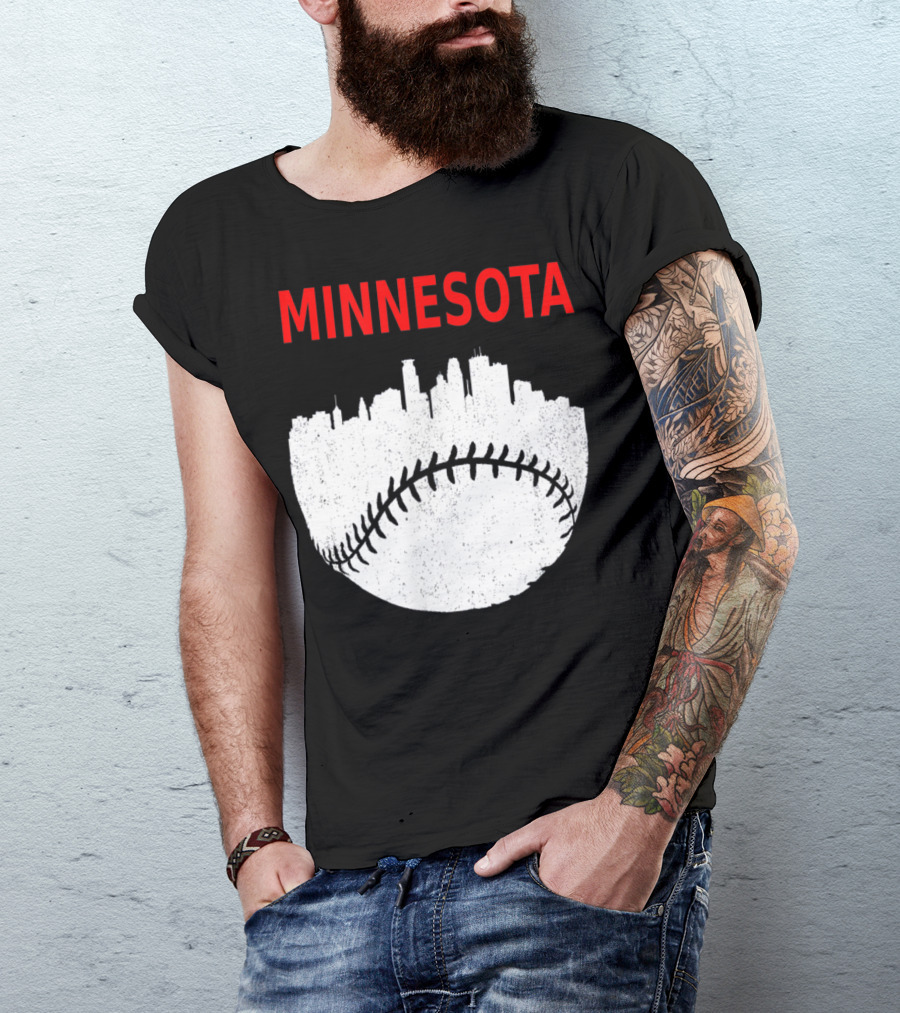 Minnesota Baseball Minneapolis Cityscape Retro Vin T-Shirt