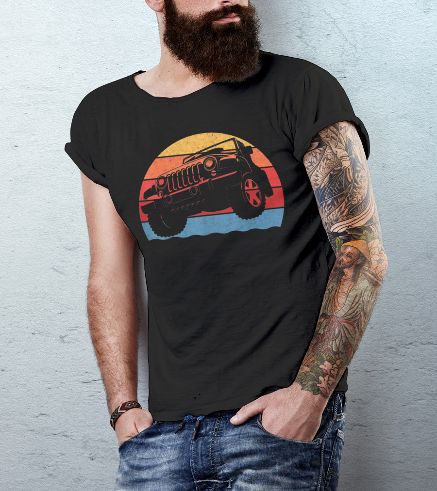 Retro Vintage Jeeps Great 4x4 70s Sunset Stripes T-Shirt