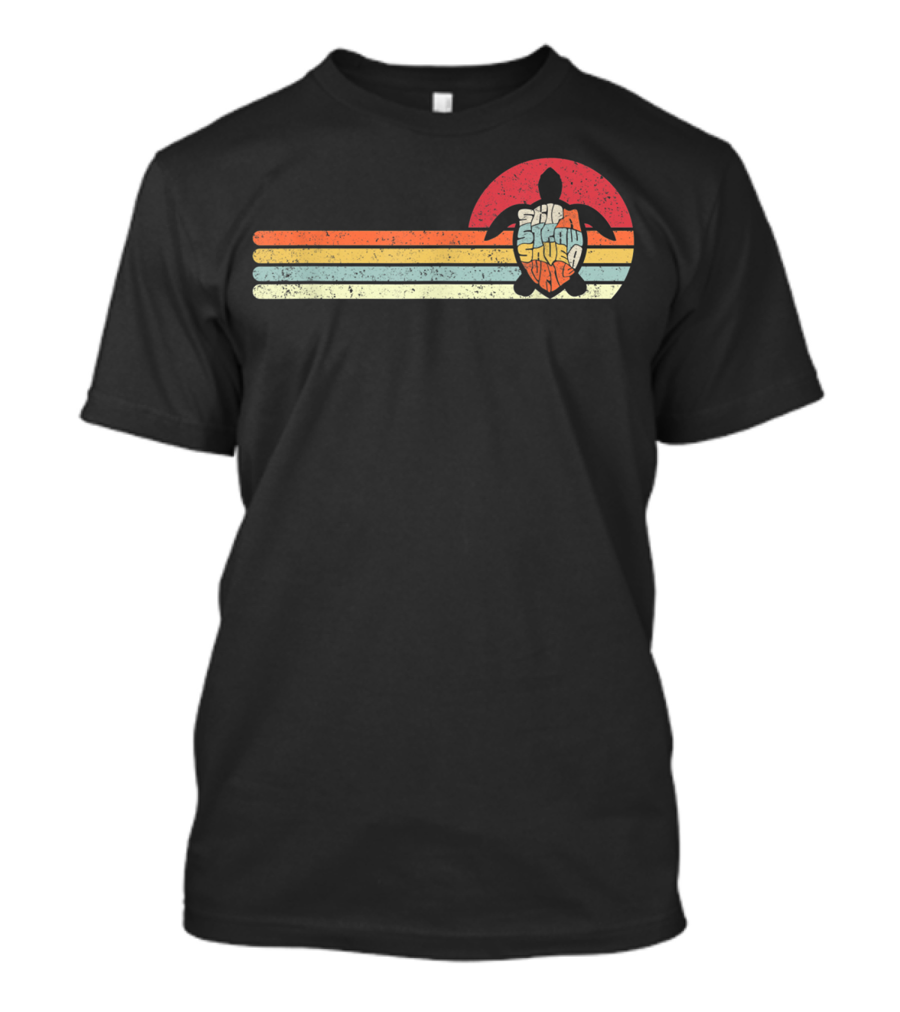 Skip A Straw Save The Turtles Retro Sunset T-Shirt
