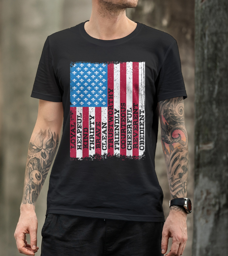 Patriotic Scout Law Traits With US Flag T-Shirt