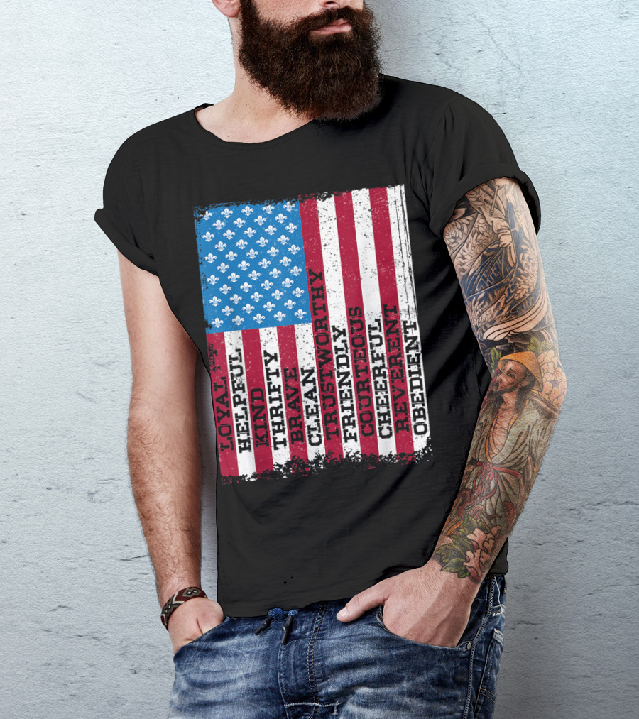 Patriotic Scout Law Traits With US Flag T-Shirt