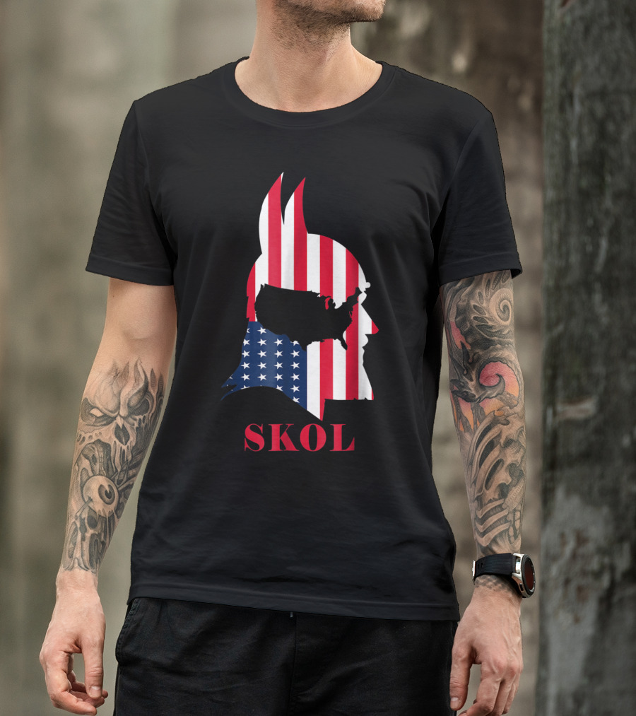 Skol Vikings Helmet USA Flag Minnesota T-Shirt