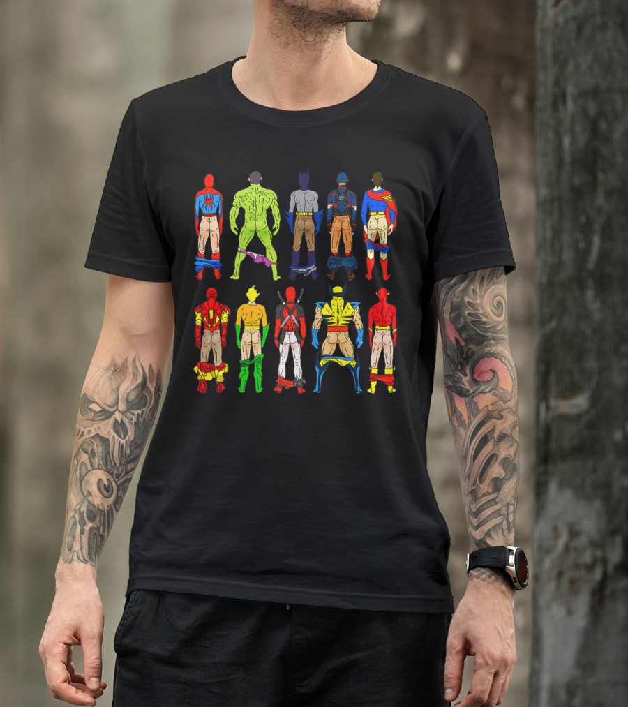 Superhero Butts Avengers DC Comics Parody Action Heroes 4 T-Shirt