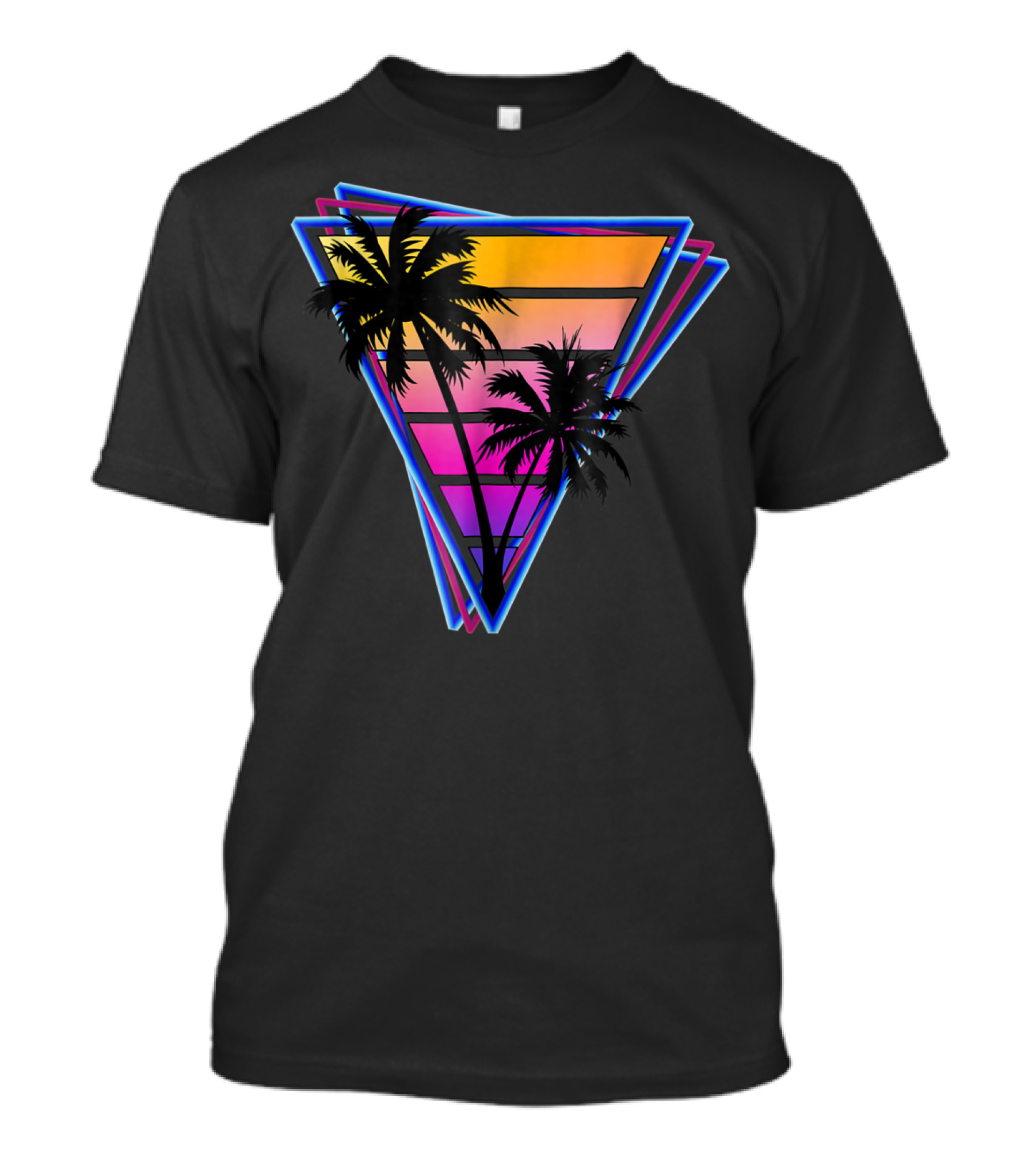 Synthwave Triangle Neon Sunset Palm Trees T-Shirt