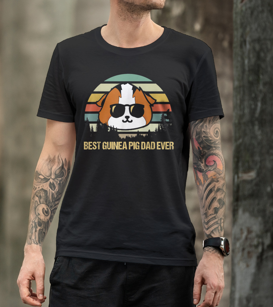 Best Guinea Pig Dad Ever Vintage Sunglasses Forest T-Shirt