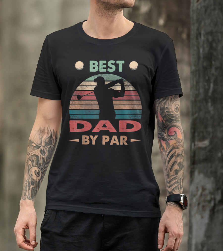 Best Dad By Par Vintage Golf Silhouette Retro Stripes T-Shirt