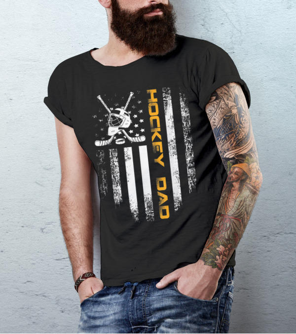 Vintage Hockey Dad American Flag Father's Day Cool T-Shirt