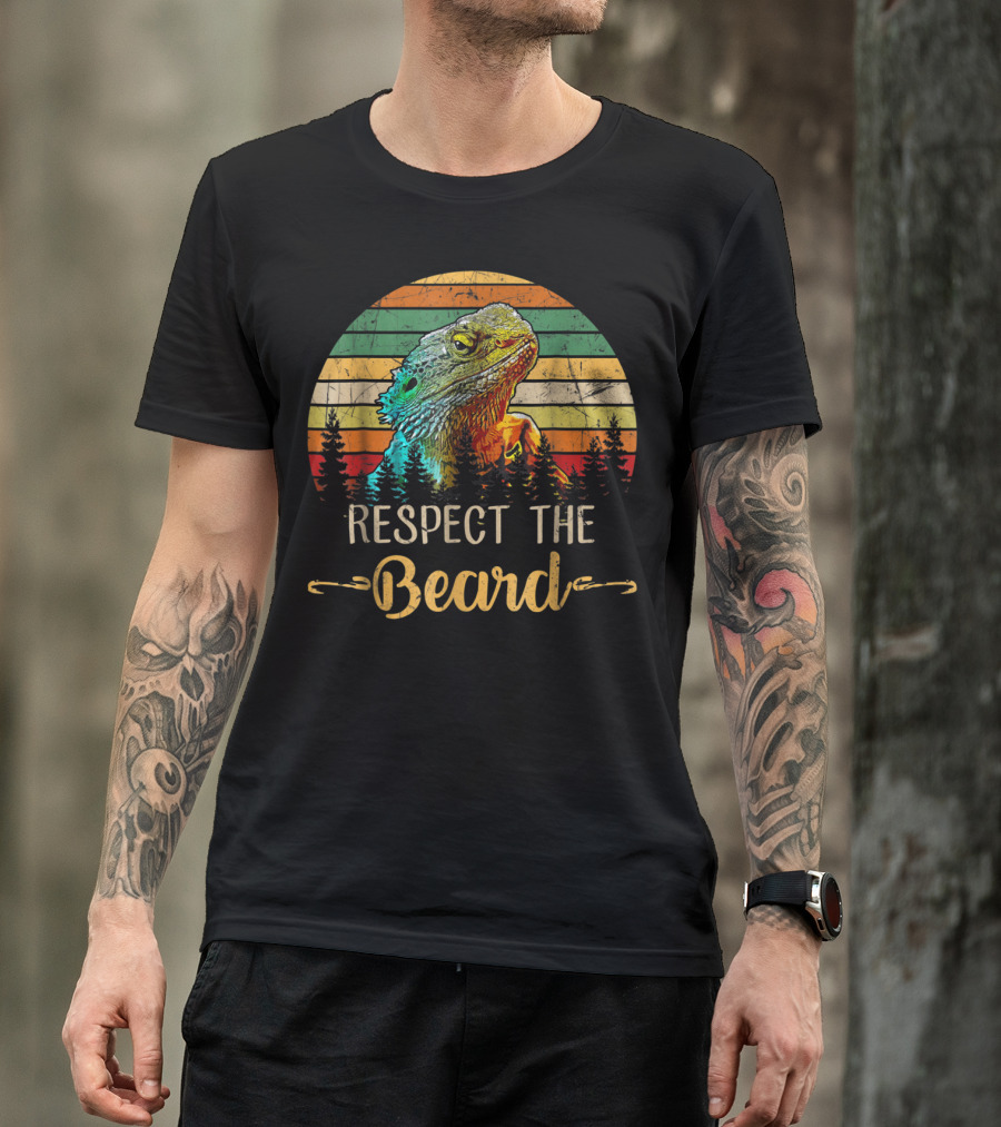Respect The Beard Retro Sunset Bearded Dragon T-Shirt