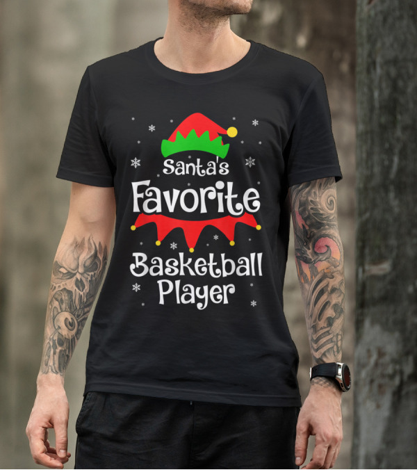 Santa's Favorite Basketball Player Christmas Snowflakes Elf Hat T-Shirt