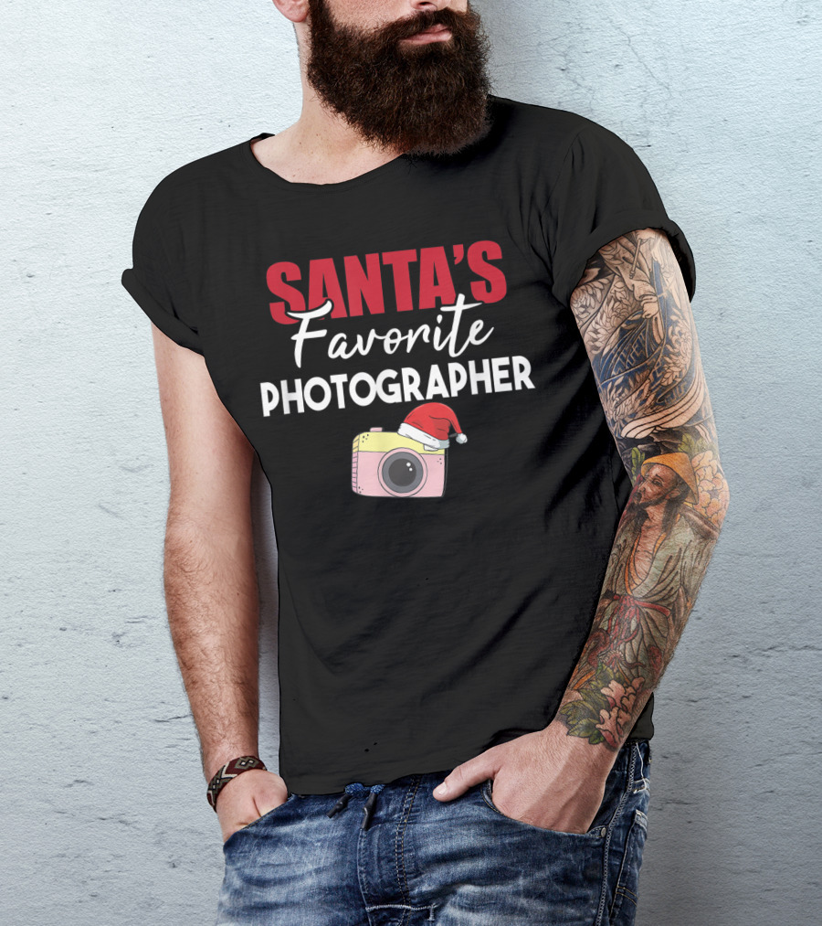 Santa's Favorite Photographer Camera With Santa Hat T-Shirt