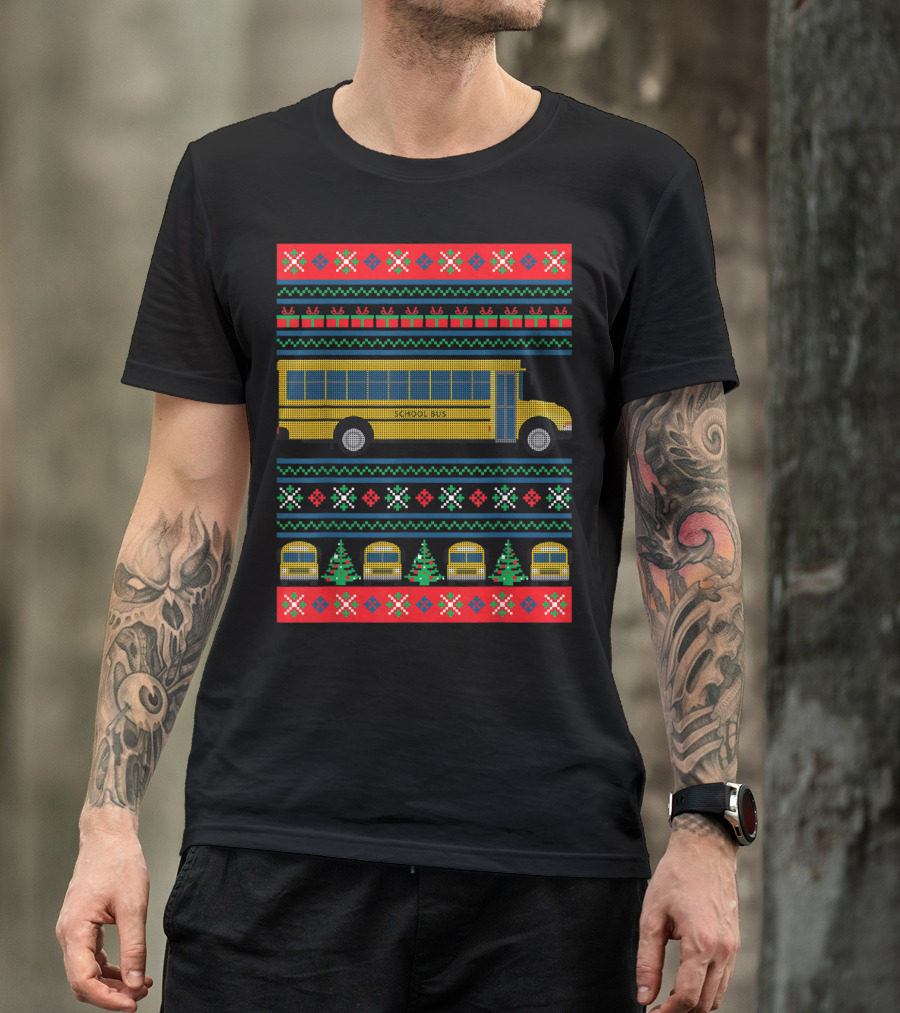 School Bus Ugly Christmas Sweater Driver Holiday T-Shirt
