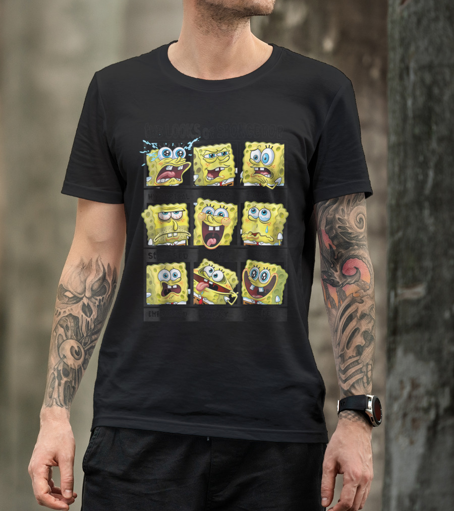 The Looks Of Spongebob Hysterical Angry Scared Stressed Joy Sad Embarrassed Wacky Excited T-Shirt