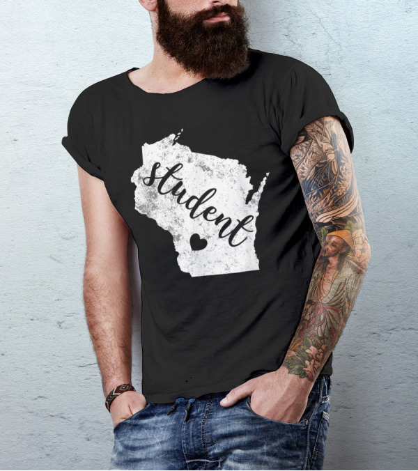 Student Red For Ed Wisconsin Public Education Map Heart T-Shirt