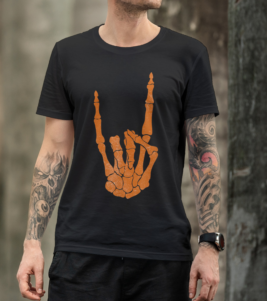 Texas Longhorn Hand Sign Skeleton Bone Structure T-Shirt