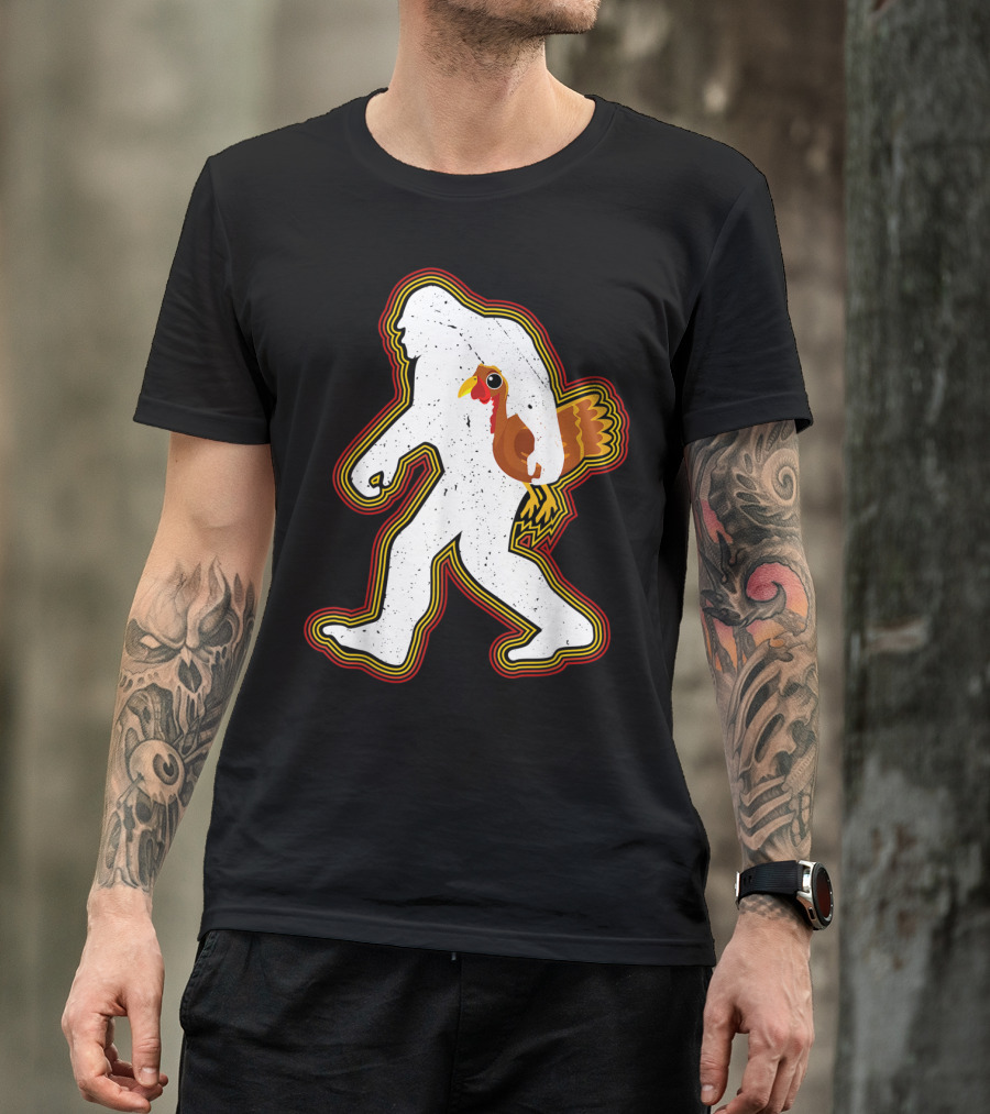 Thanksgiving Bigfoot Silhouette With Turkey T-Shirt