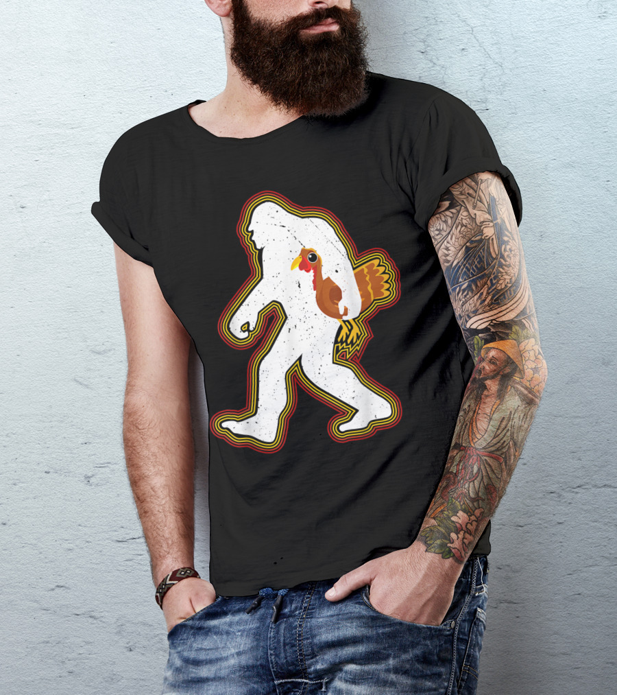 Thanksgiving Bigfoot Silhouette With Turkey T-Shirt