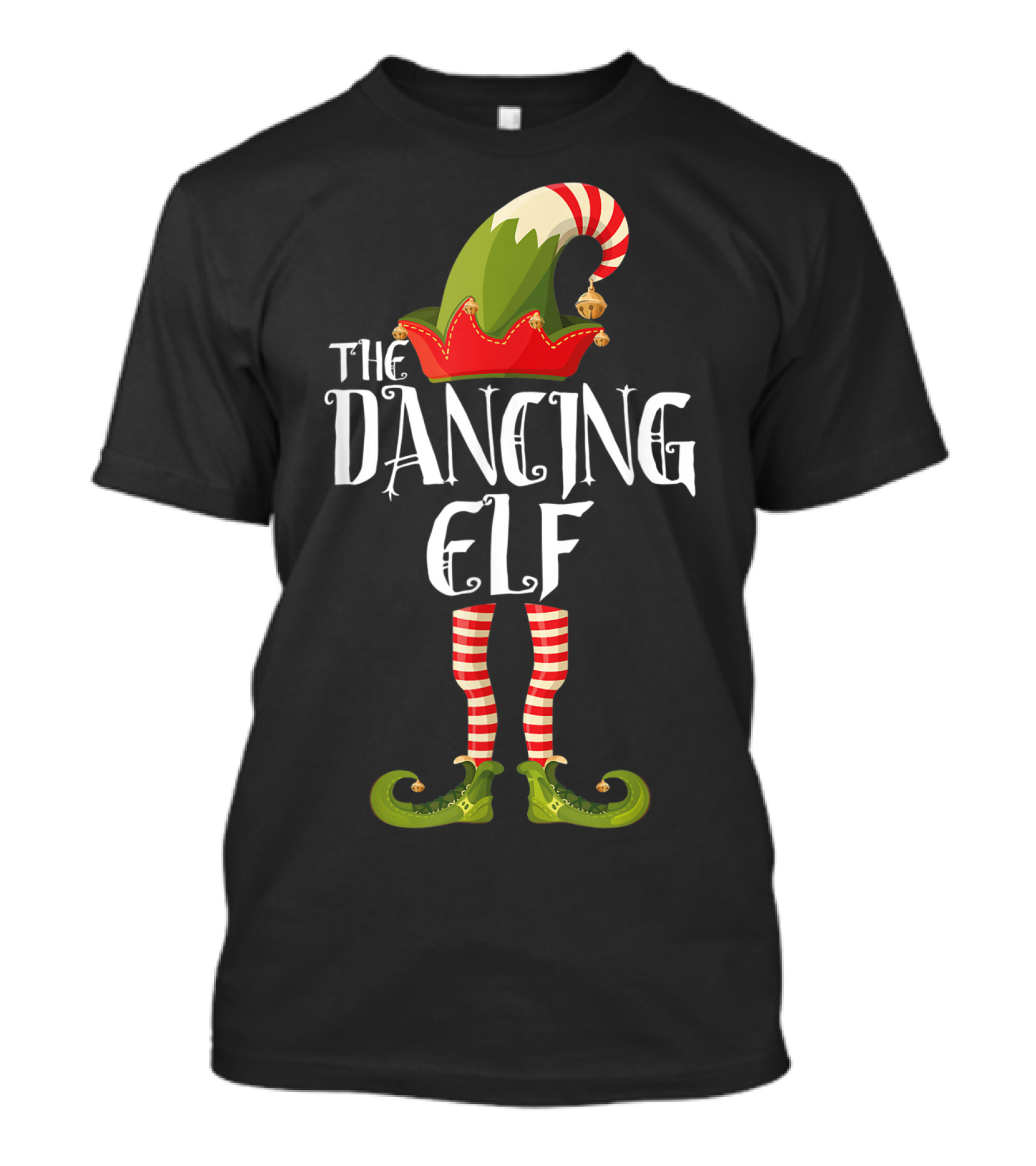 The Dancing Elf Striped Legs Jingle Bells Hat T-Shirt